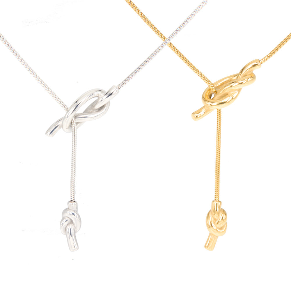 Tassel Sweater Chain Necklace In Electroplated Titanium Steel With Snake Chain, Unisex Design