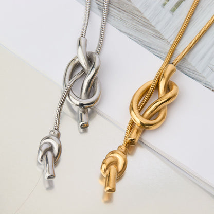 Tassel Sweater Chain Necklace In Electroplated Titanium Steel With Snake Chain, Unisex Design