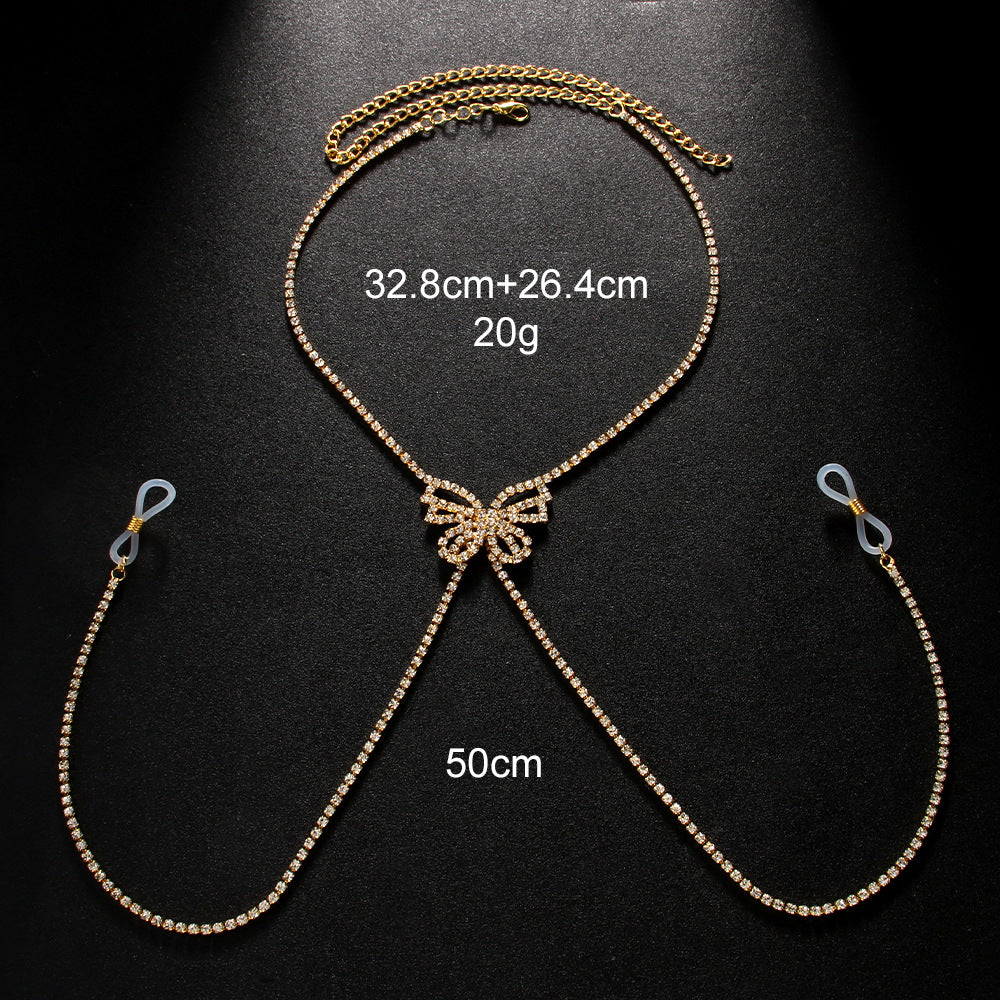 Silver Butterfly Body Chain For Women With Rhinestones, Electroplated Copper Plated Design