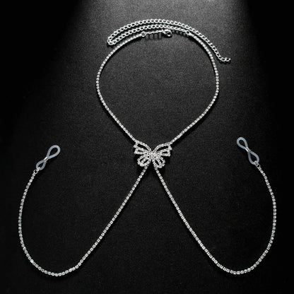 Silver Butterfly Body Chain For Women With Rhinestones, Electroplated Copper Plated Design
