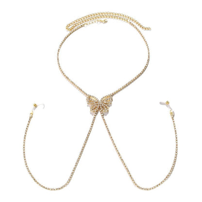 Silver Butterfly Body Chain For Women With Rhinestones, Electroplated Copper Plated Design