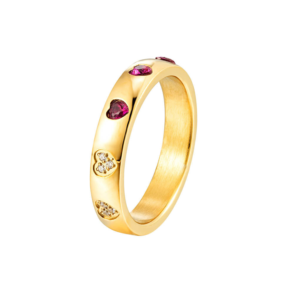 Heart Shape Ring For Women In , Titanium Steel With 18K Real Gold Plated Electroplated Finish And Zircon Inlay