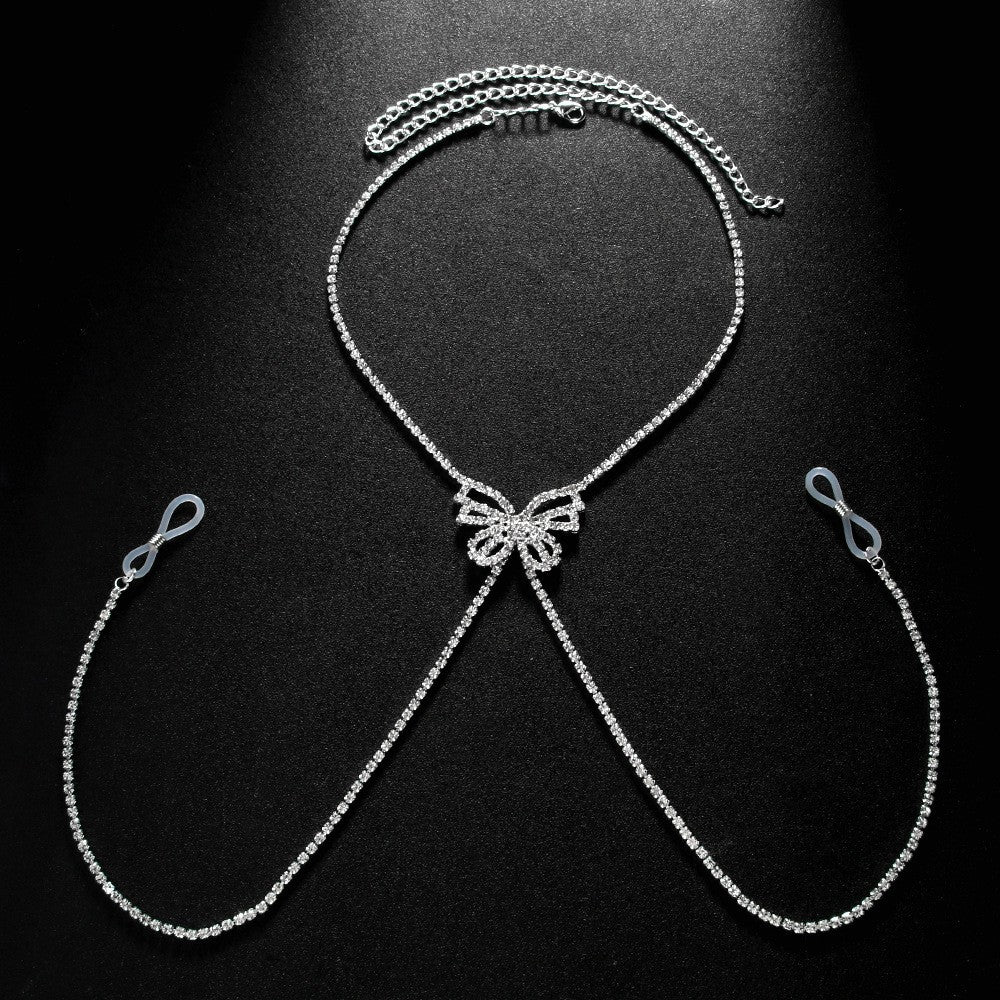 Silver Butterfly Body Chain For Women With Rhinestones, Electroplated Copper Plated Design