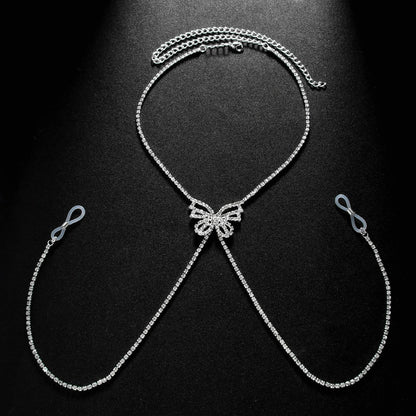 Silver Butterfly Body Chain For Women With Rhinestones, Electroplated Copper Plated Design