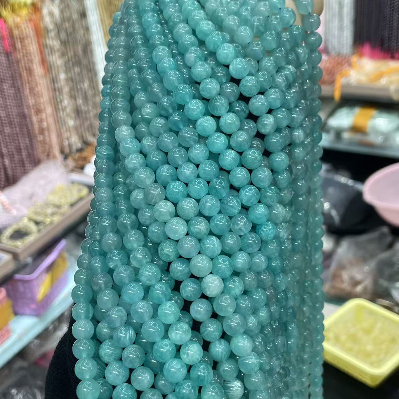 Polished Natural Stone Beads With Amazonite Inlay, 8mm Diameter For Jewelry Making