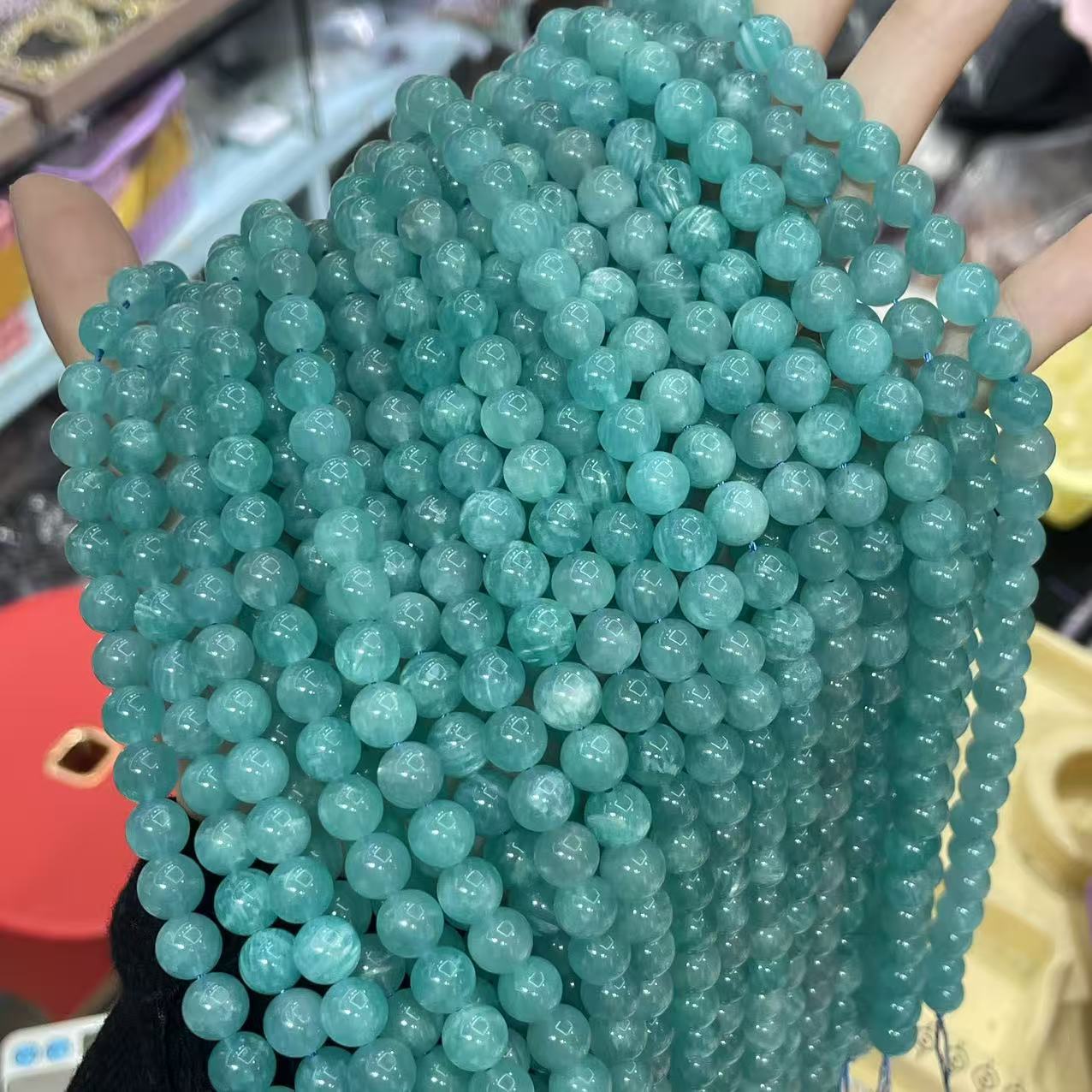 Polished Natural Stone Beads With Amazonite Inlay, 8mm Diameter For Jewelry Making