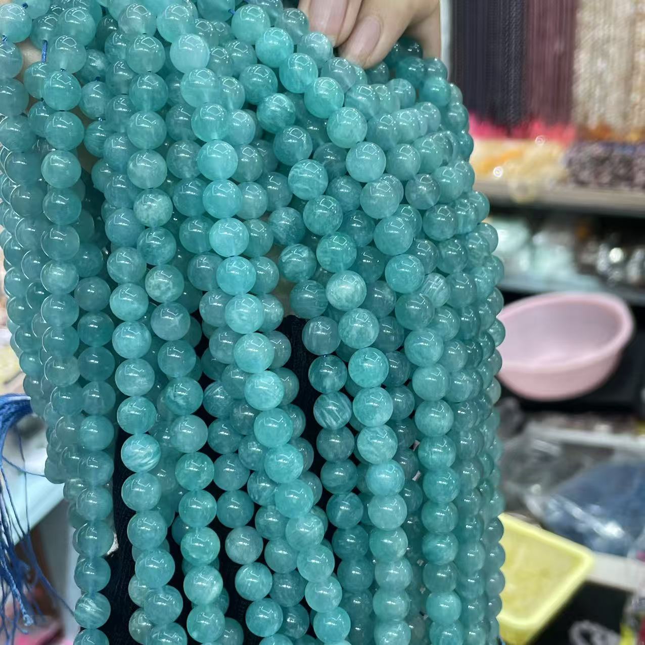 Polished Natural Stone Beads With Amazonite Inlay, 8mm Diameter For Jewelry Making