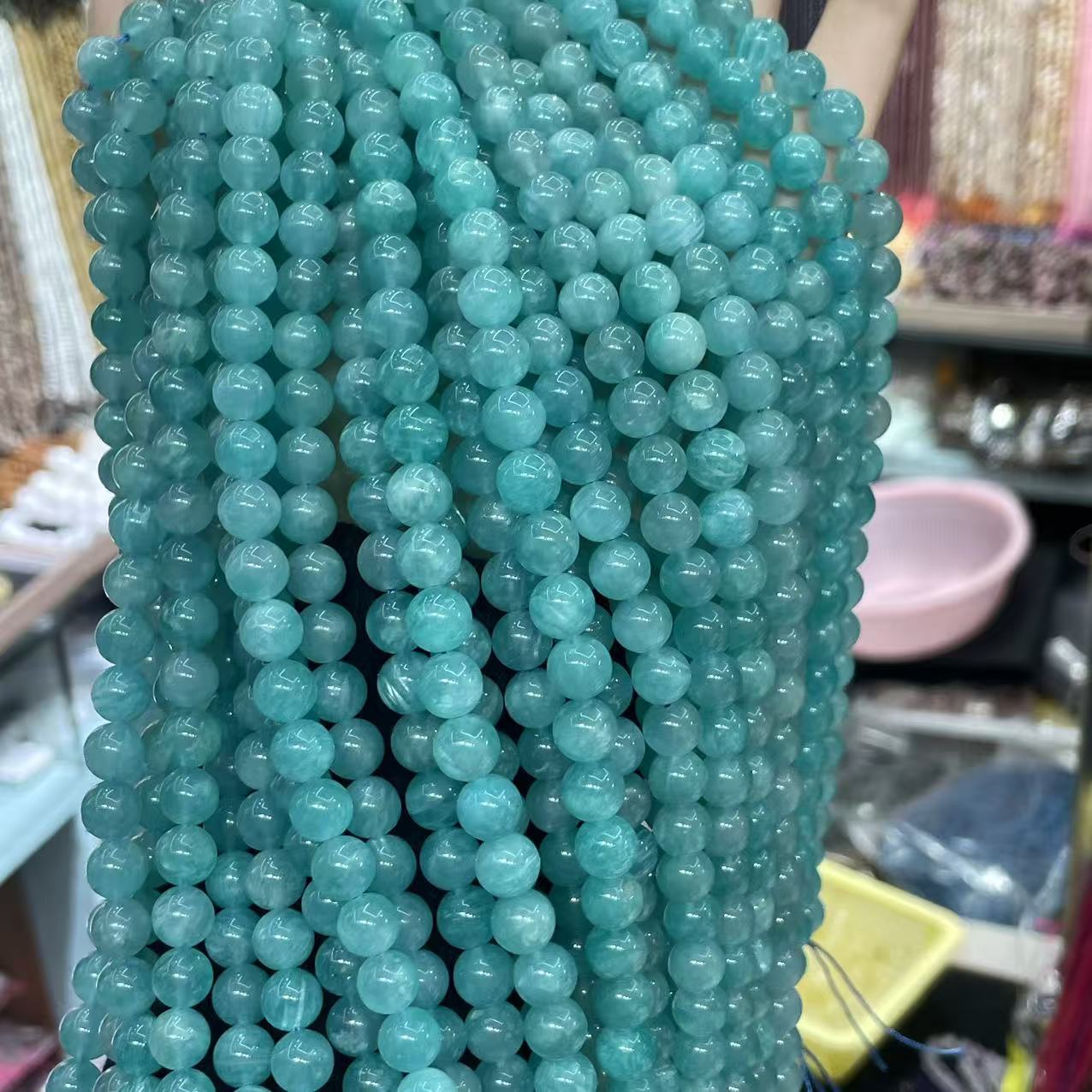 Polished Natural Stone Beads With Amazonite Inlay, 8mm Diameter For Jewelry Making