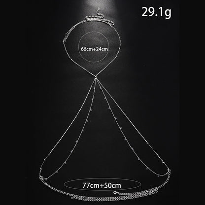 Geometric Silver Body Chain For Women Featuring Rhinestones, Perfect For Nightclub Wear