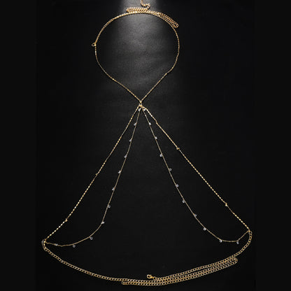 Geometric Silver Body Chain For Women Featuring Rhinestones, Perfect For Nightclub Wear