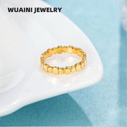 Geometric Waterproof Non Tarnish Rings For Women In Titanium Steel With 18K Real Gold Electroplated Plating