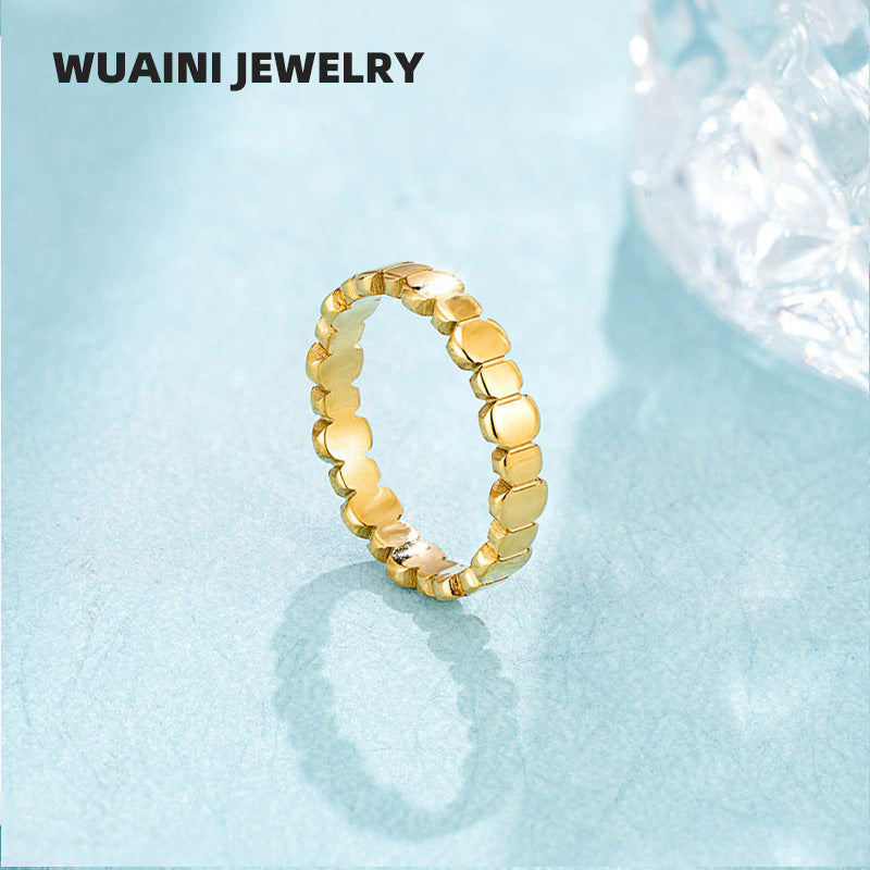 Geometric Waterproof Non Tarnish Rings For Women In Titanium Steel With 18K Real Gold Electroplated Plating