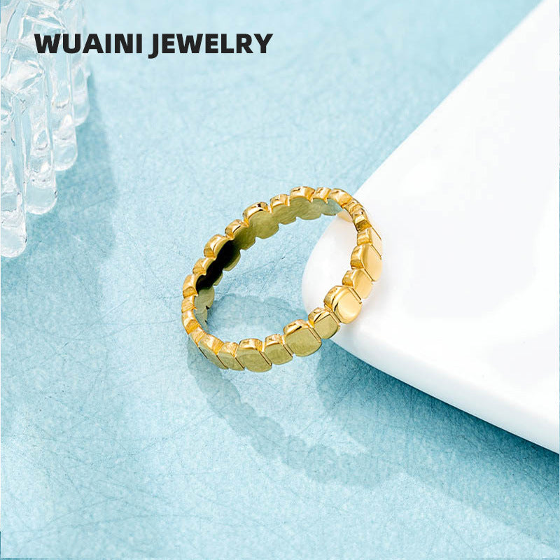 Geometric Waterproof Non Tarnish Rings For Women In Titanium Steel With 18K Real Gold Electroplated Plating