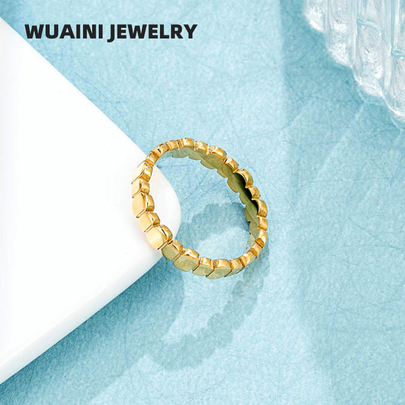 Geometric Waterproof Non Tarnish Rings For Women In Titanium Steel With 18K Real Gold Electroplated Plating