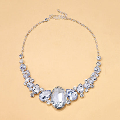 Exaggerated Women’s Necklace Featuring Alloy Pendant With Rhinestones And Artificial Gemstones, Electroplated Finish