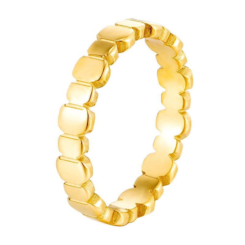 Geometric Waterproof Non Tarnish Rings For Women In Titanium Steel With 18K Real Gold Electroplated Plating