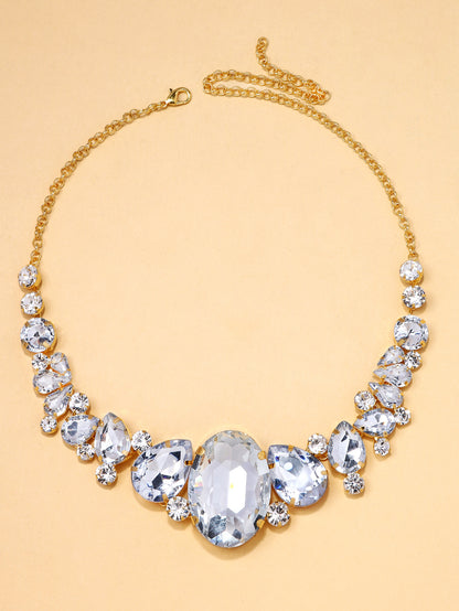 Exaggerated Women’s Necklace Featuring Alloy Pendant With Rhinestones And Artificial Gemstones, Electroplated Finish