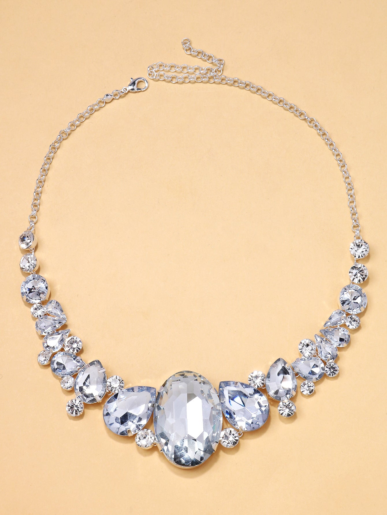 Exaggerated Women’s Necklace Featuring Alloy Pendant With Rhinestones And Artificial Gemstones, Electroplated Finish