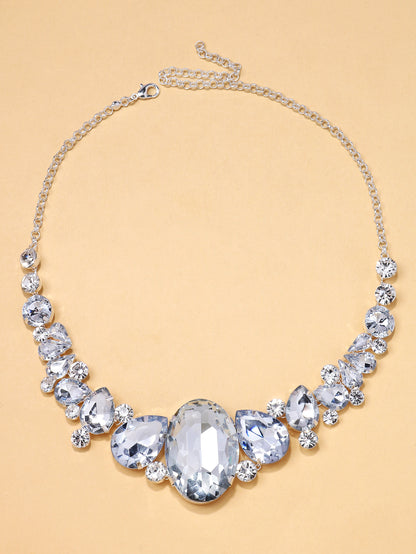 Exaggerated Women’s Necklace Featuring Alloy Pendant With Rhinestones And Artificial Gemstones, Electroplated Finish