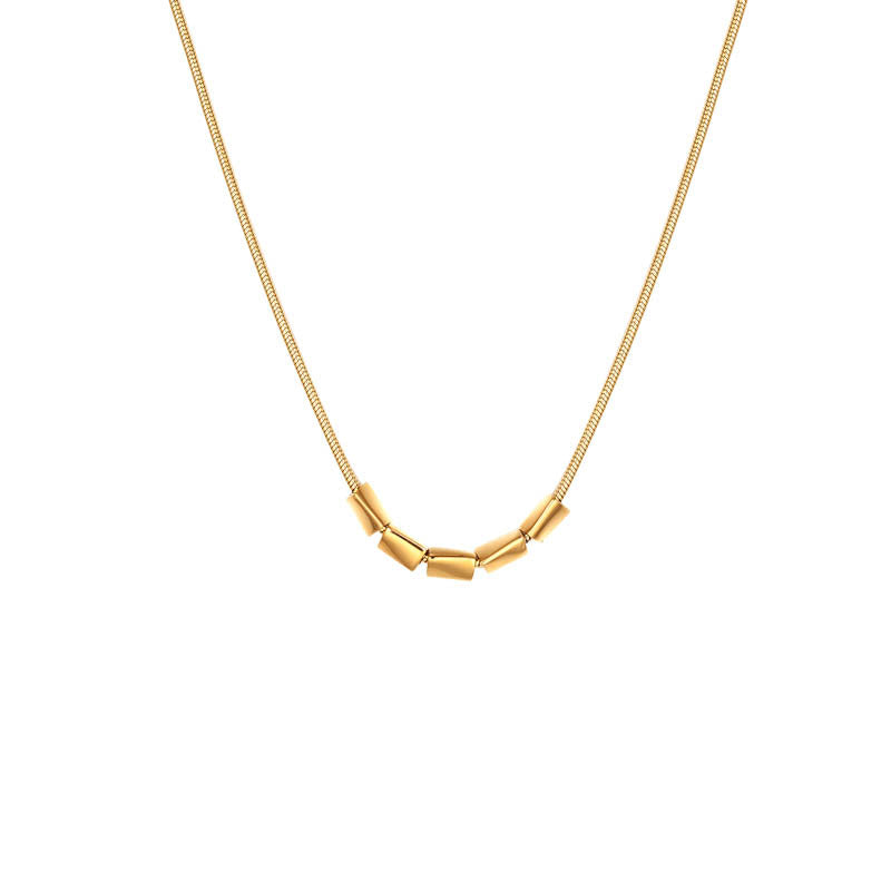 Gold Rhombus Necklace For Women With Titanium Steel Pendant And Snake Chain