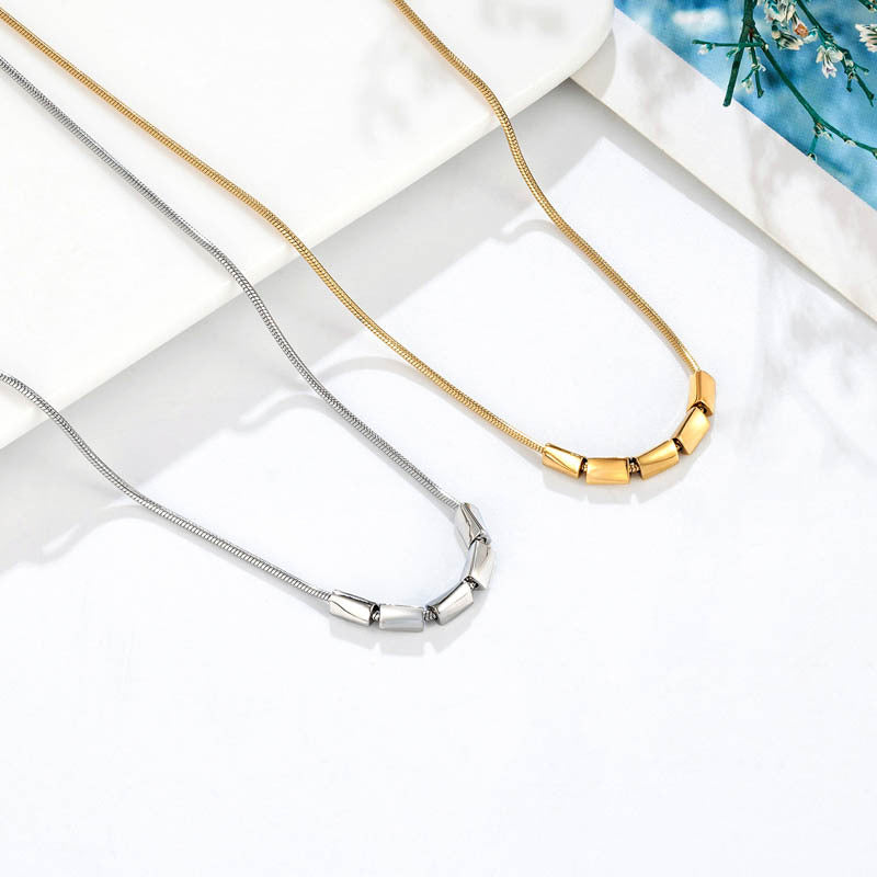 Gold Rhombus Necklace For Women With Titanium Steel Pendant And Snake Chain