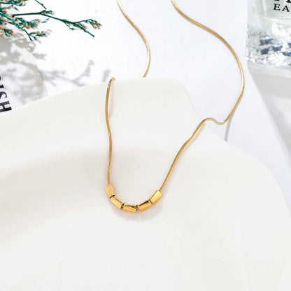 Gold Rhombus Necklace For Women With Titanium Steel Pendant And Snake Chain
