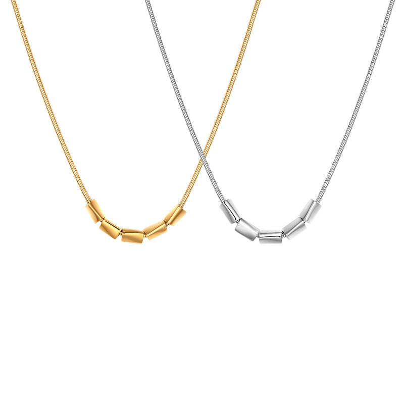 Gold Rhombus Necklace For Women With Titanium Steel Pendant And Snake Chain