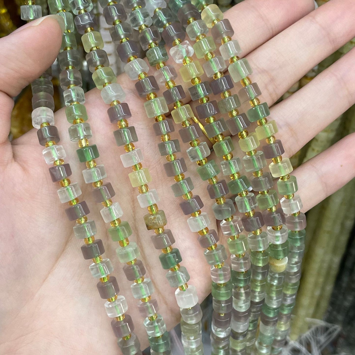 Natural Fluorite Stone Beads With Calcite Inlay, 4mm Diameter, Featuring Precise Cutting Craftsmanship