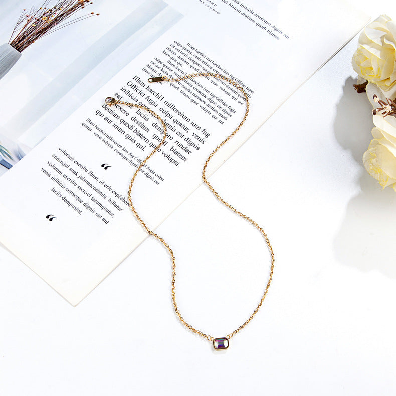 Ombre White Necklace For Women With Titanium Steel And Zircon Inlay Featuring Rhinestone Pendant
