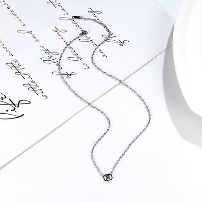 Ombre White Necklace For Women With Titanium Steel And Zircon Inlay Featuring Rhinestone Pendant