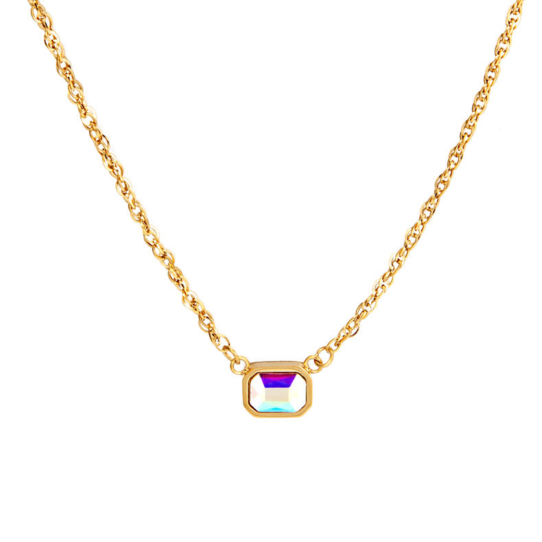 Ombre White Necklace For Women With Titanium Steel And Zircon Inlay Featuring Rhinestone Pendant