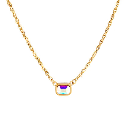 Ombre White Necklace For Women With Titanium Steel And Zircon Inlay Featuring Rhinestone Pendant
