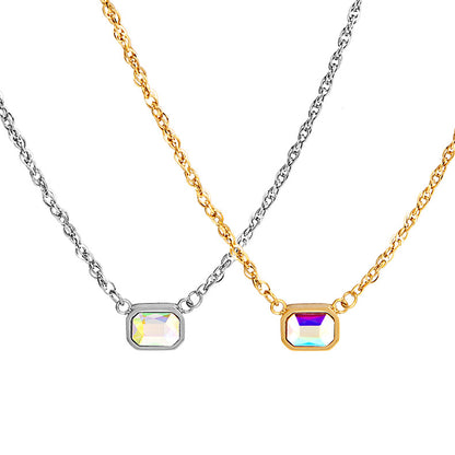Ombre White Necklace For Women With Titanium Steel And Zircon Inlay Featuring Rhinestone Pendant