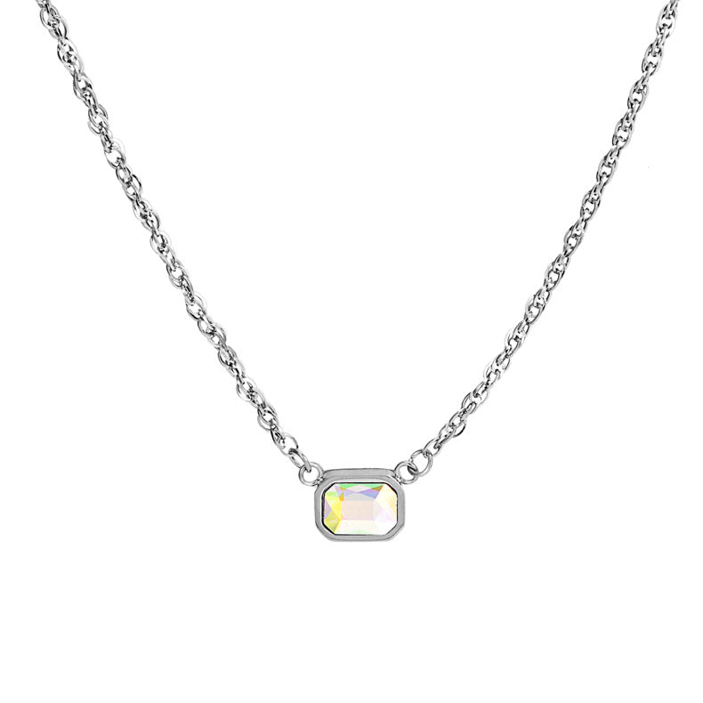 Ombre White Necklace For Women With Titanium Steel And Zircon Inlay Featuring Rhinestone Pendant