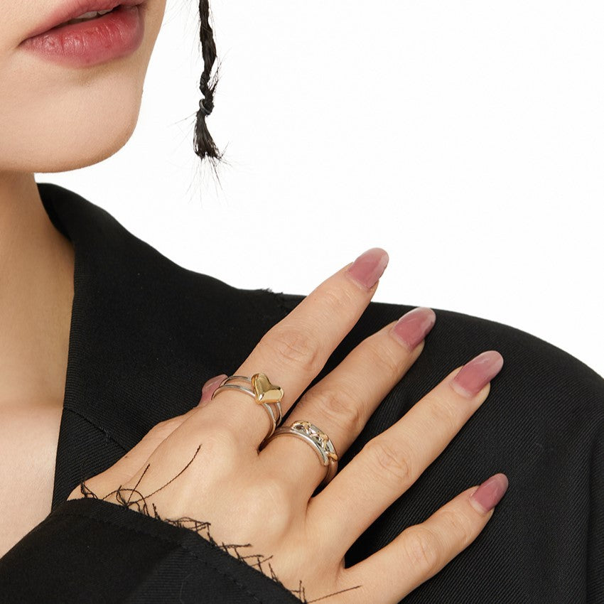 Heart Shape Open Ring For Women In Simple Style, Waterproof Non Tarnish Titanium Steel With Electroplated Gold Plating