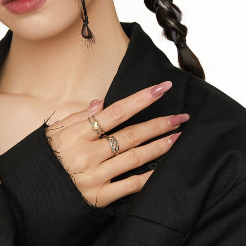 Heart Shape Open Ring For Women In Simple Style, Waterproof Non Tarnish Titanium Steel With Electroplated Gold Plating