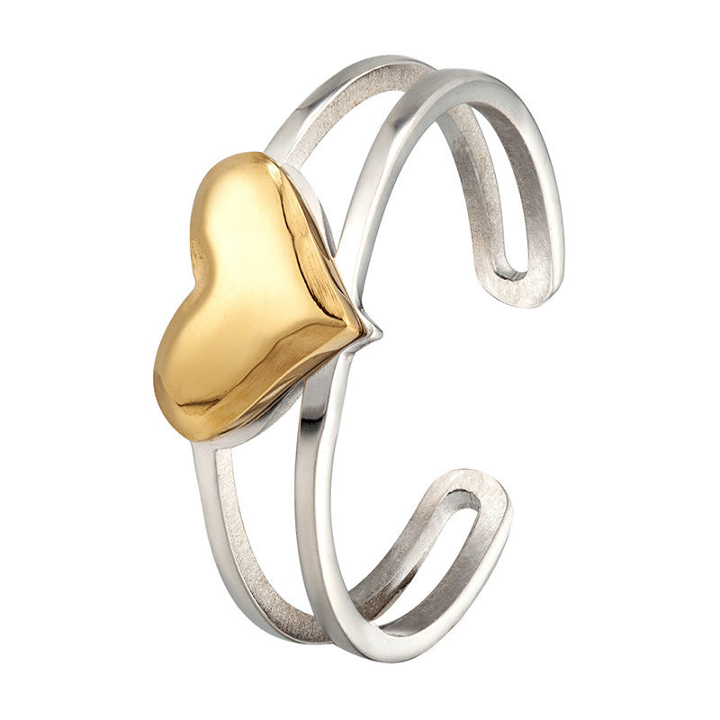 Heart Shape Open Ring For Women In Simple Style, Waterproof Non Tarnish Titanium Steel With Electroplated Gold Plating