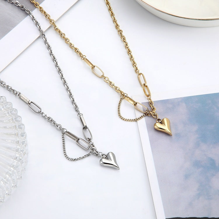 Heart Shape Pendant Necklace In Gold With Electroplated Finish, Titanium Steel Material, Simple Style For Women