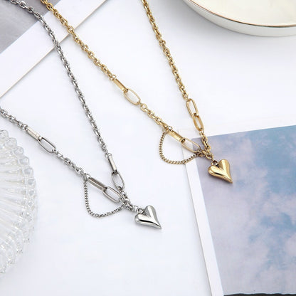 Heart Shape Pendant Necklace In Gold With Electroplated Finish, Titanium Steel Material, Simple Style For Women