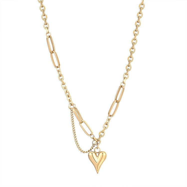Heart Shape Pendant Necklace In Gold With Electroplated Finish, Titanium Steel Material, Simple Style For Women