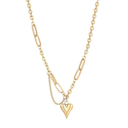 Heart Shape Pendant Necklace In Gold With Electroplated Finish, Titanium Steel Material, Simple Style For Women