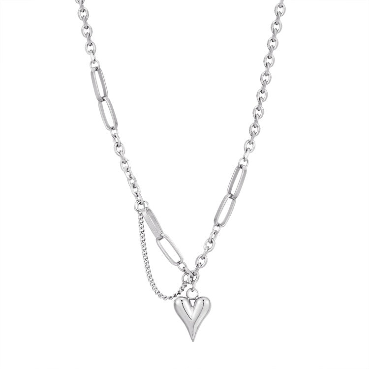 Heart Shape Pendant Necklace In Gold With Electroplated Finish, Titanium Steel Material, Simple Style For Women