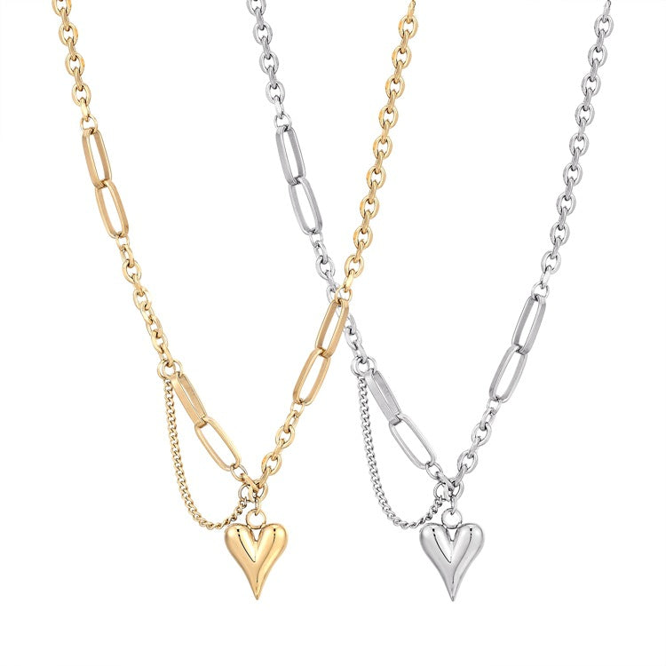 Heart Shape Pendant Necklace In Gold With Electroplated Finish, Titanium Steel Material, Simple Style For Women