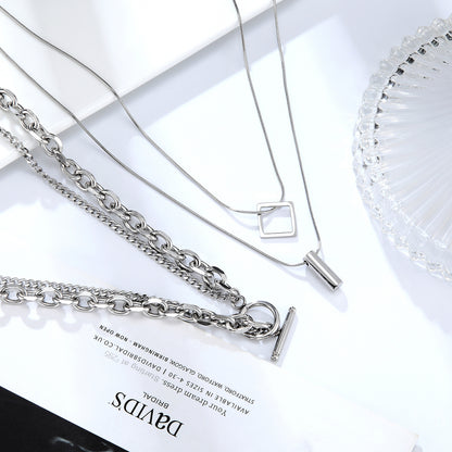 Hip-Hop Double Layer Cross Necklace For Women In Silver With Titanium Steel Pendant And Cable Chain
