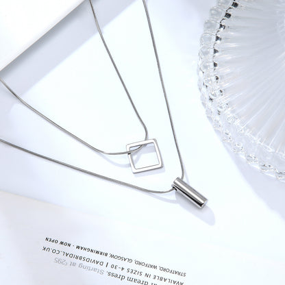 Hip-Hop Double Layer Cross Necklace For Women In Silver With Titanium Steel Pendant And Cable Chain