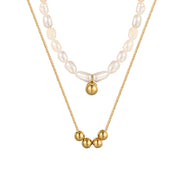Gold Bead Double-Layer Freshwater Pearl Necklace