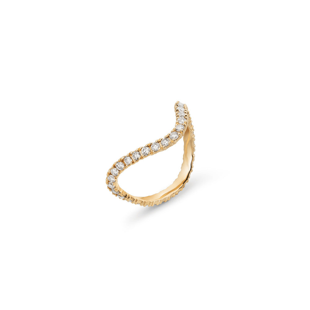 Unisex Simple Style V Shape Ring In Silver Featuring Rhinestone Inlay For Elegant Wear