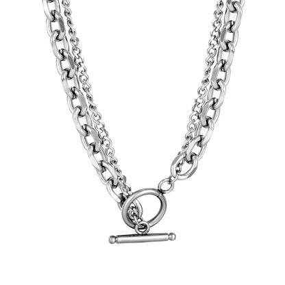 Hip-Hop Double Layer Cross Necklace For Women In Silver With Titanium Steel Pendant And Cable Chain