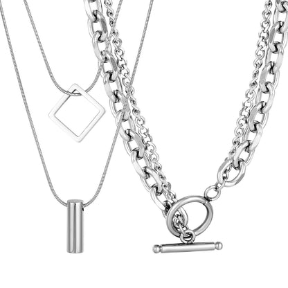 Hip-Hop Double Layer Cross Necklace For Women In Silver With Titanium Steel Pendant And Cable Chain