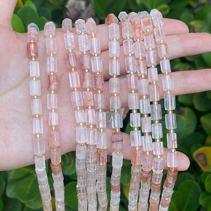 Faceted Totem Natural Stone Beads With Crystal Inlay, Diameter 6 Mm, Hole Size 6~9.9 Mm, Cutting Craft